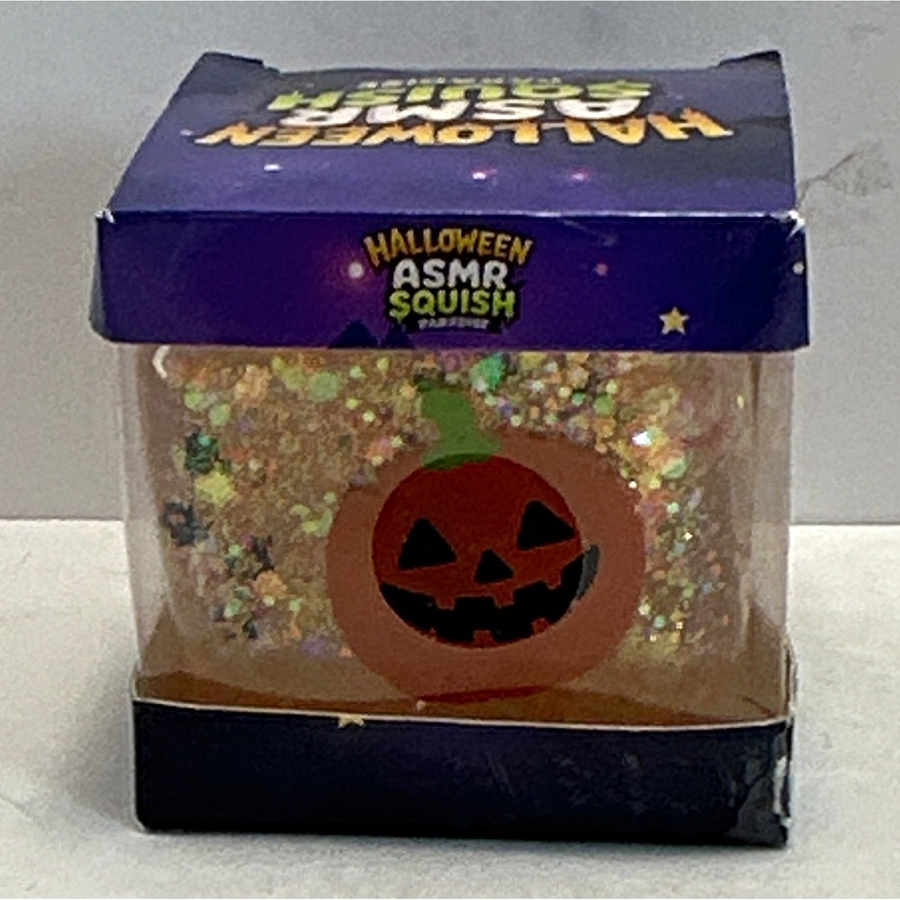 Halloween ASMR Squish Paradise Pumpkin Jack-O-Lantern Squeeze Toy Box Glitter